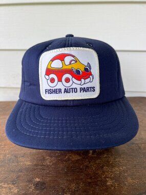 Vintage Fisher Auto Parts Navy Blue Patch Auto Snapback Hat V3